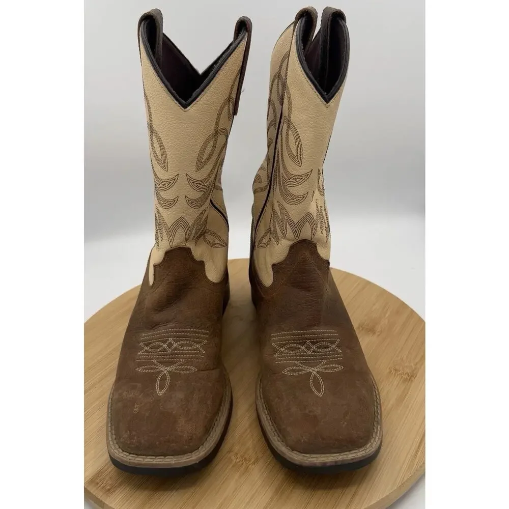 Cowboy Legend Brown Leather Western Boots Square Toe Youth Size 5